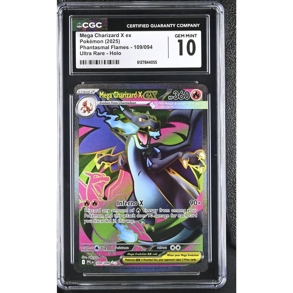 CGC 10 GEM MINT Mega Charizard X ex 109/094 Pokémon 2025 Phantasmal Flames Holo